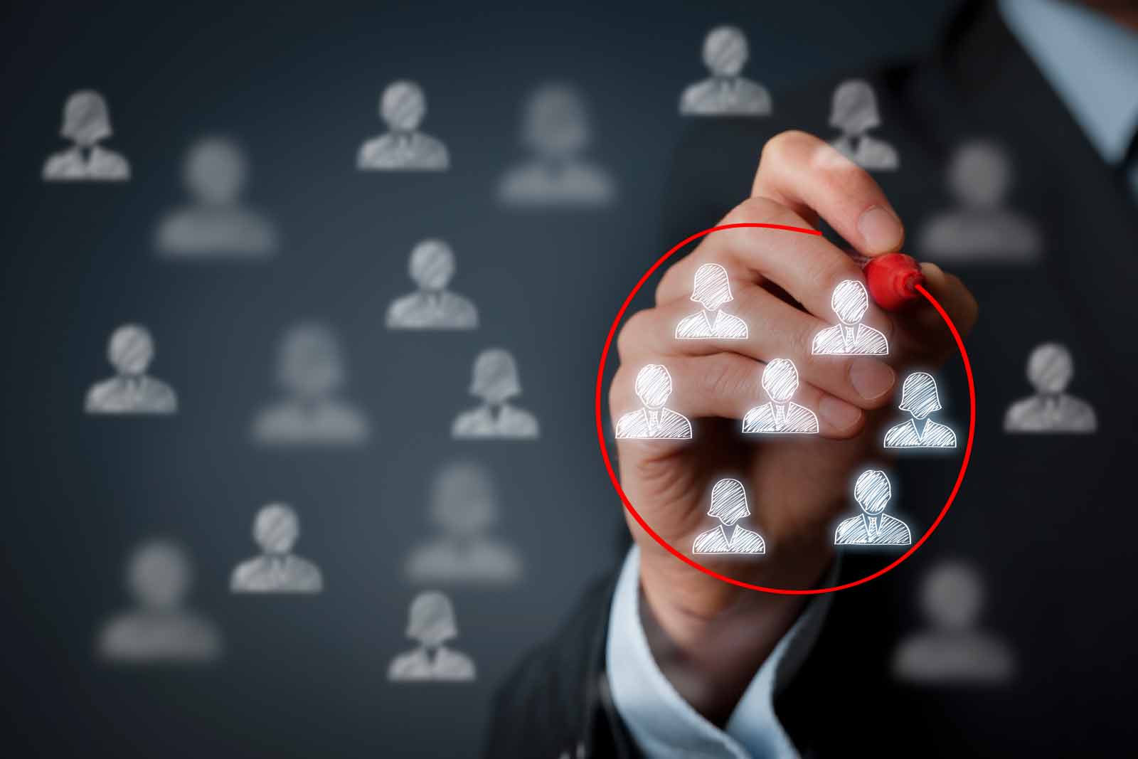 Person circling icons of people